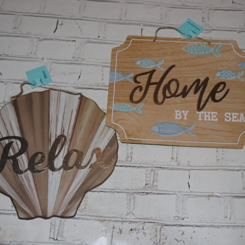 🤍 Set of 2 Coastal Wall Signs · NWT · “Home by the Sea” + “Relax”